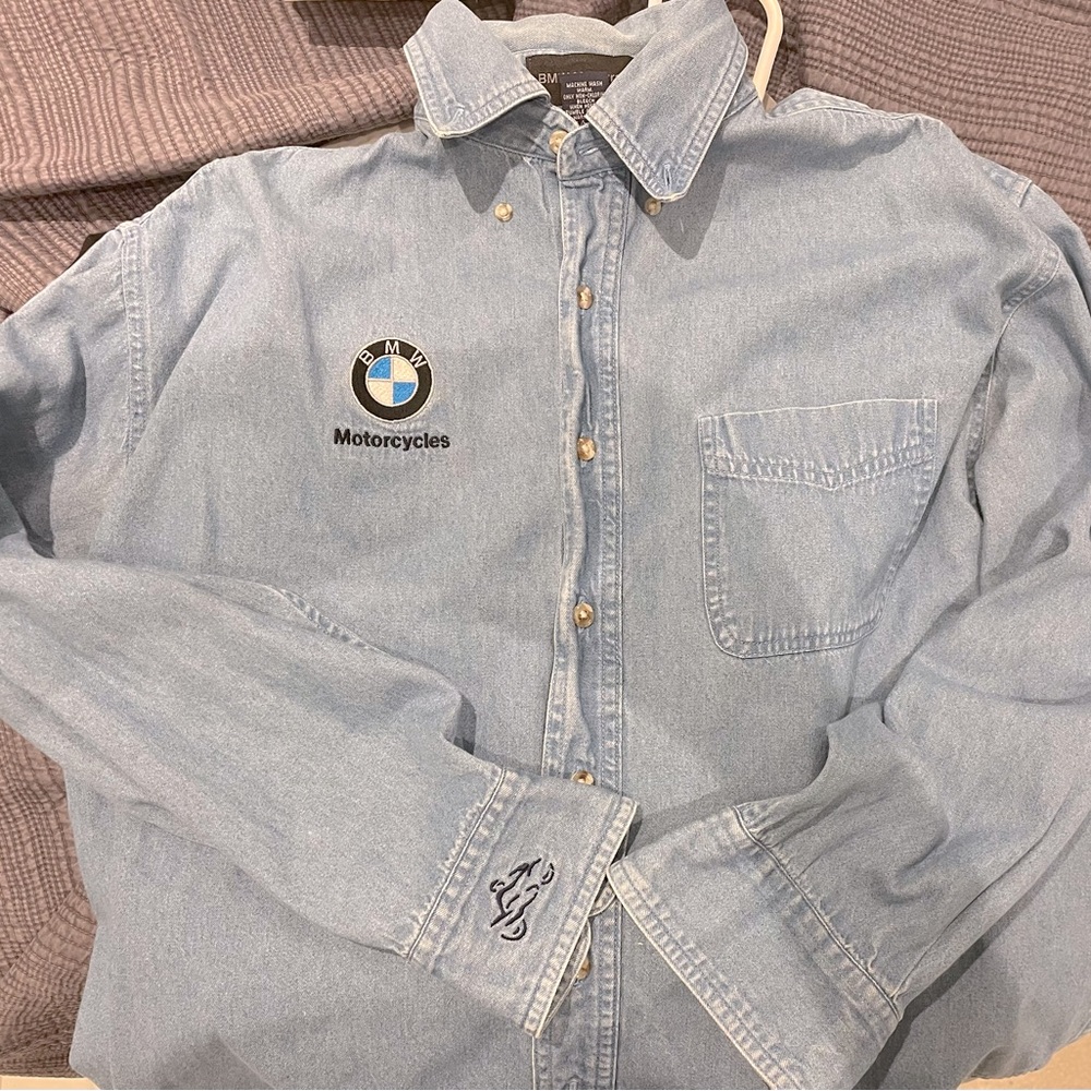 BMW Motorcycles Jean Button down shirt. Size Medium